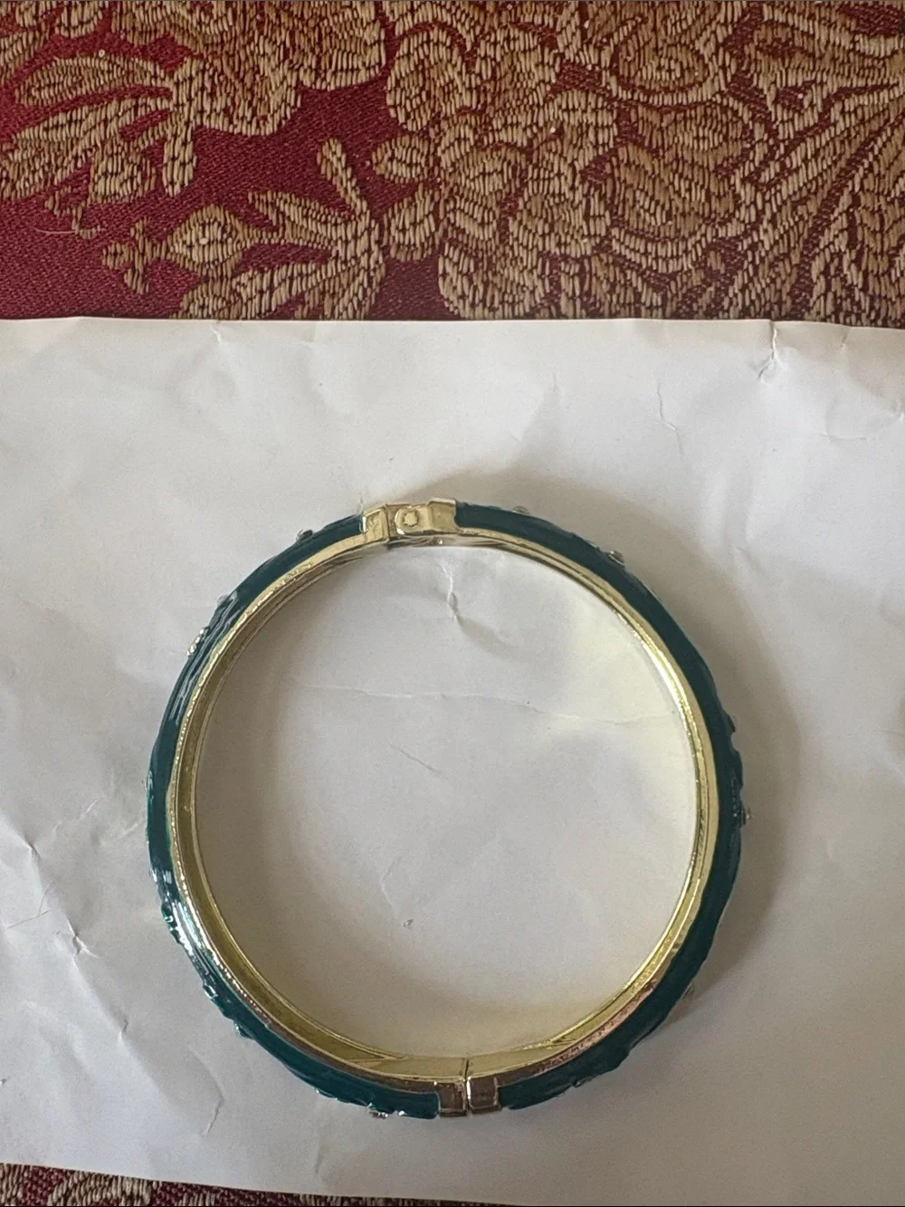 Elegant Teal and Gold Floral Bangle Bracelet - Women Jewelry